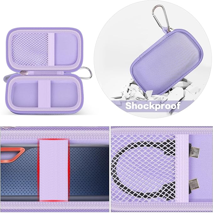 GWCASE Hard Case for SanDisk Extreme Portable SSD 1TB 2TB 4TB 8TB 500GB, External for Solid State Drive Travel Carrying Holder with Mesh Pocket for USB Cables & SD Cards(Bag Only)-Purple