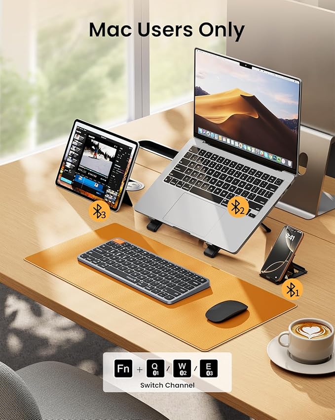 ProtoArc Bluetooth Keyboard for iPad, K90-A Backlit Compact Wireless Keyboard for Mac, Multi-Device, Low Profile, Rechargeable, Compatible with MacBook Pro/Air/Neo, iMac, Not for Windows - Space Gray
