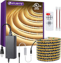 HitLights COB LED Strip Lights Kit Warm White with Remote & 12V Power Supply,16.4ft Dimmable Tape Light 3000K, 2400LEDs, 305+Lm/ft, UL Listed, Flexible Rope Lights for Bedroom Kitchen Cabinet Lighting