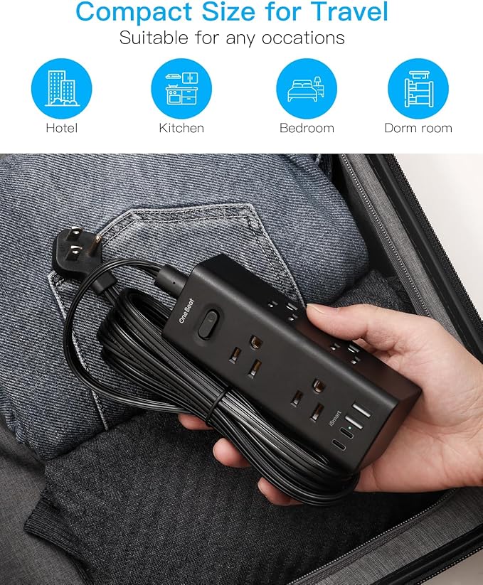 5Ft Extension Cord with Multiple Outlets, Flat Plug Power Strip Surge Protector with 5 Ft Long Cord, 6 Outlet 4 USB Ports (2 USB C), Multi Outlet Wall Plug for College, Dorm Room Essentials(Black)