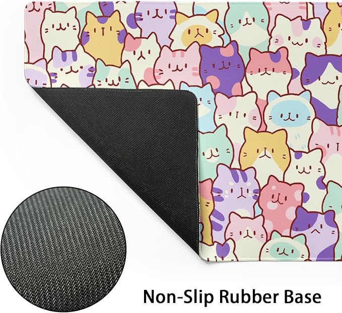 Cute Cat Mouse Pad XXL Large 35.4"x15.8" Extended Gaming Mousepad Kawaii Cat Mouse Mat for Women Desk Mat with Stitched Edges XXL Non-Slip Base Computer Keyboard Pad for Home Office Work Gamer