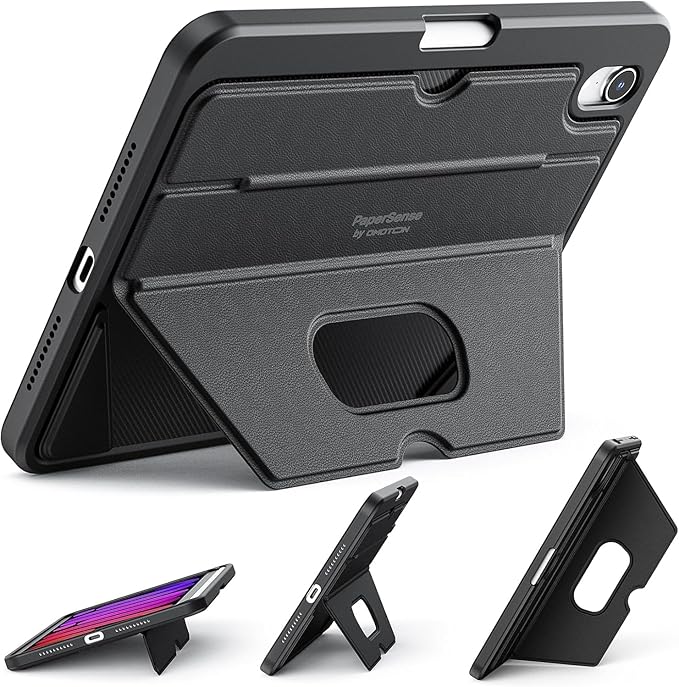 OMOTON Case for iPad mini 7 A17 Pro 7th Generation Mini 6 6th Gen (8.3-inch, 2024/2021), Soft TPU Protective Cover with Mutiple Angle Adjustible Kickstand and Pencil Hoder, Black