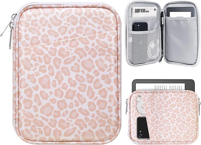 TiMOVO 6-7 Inch Tablet Sleeve for eReader Book Paperwhite/Colorsoft Signature Edition, Protective Sleeve Cover Case with Pocket for E-Reader/Oasis & Kobo Devicess, Pink Leopard