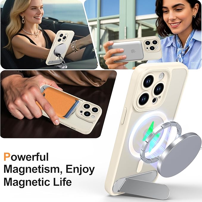 Magnetic Compatible with iPhone 13 Pro Case, [Built-in Kickstand][Full Camera Protection][Compatible with MagSafe][Anti-Fingerprint] Shockproof Phone Case for iPhone 13 Pro 6.1",Beige