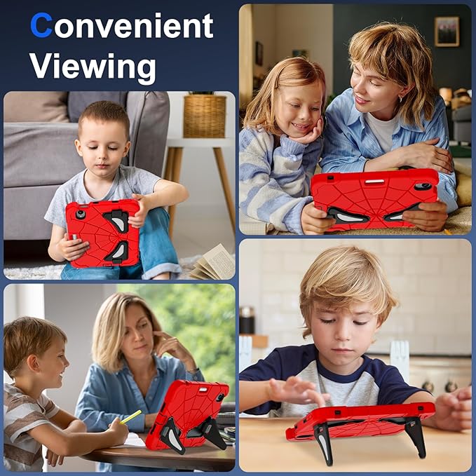 AKABEILA Compatible with Apple iPad Mini 6 2021/iPad Mini 7 2024 Tablet Case，Lightweight Shockproof Rugged Protective Cover with Kickstand for Kids Children Boys Babies Red Black