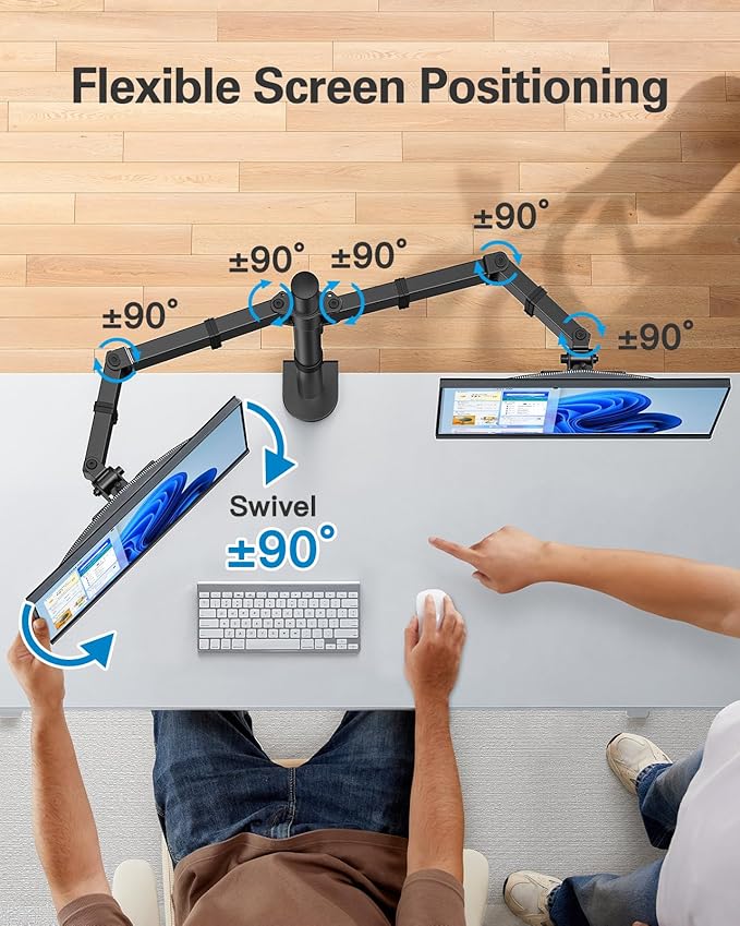 HUANUO Dual Monitor Mount up to 32 Inch Screens, Heavy-Duty Steel Dual Monitor Stand, Full Motion Adjustable Arm with Tilt, Swivel, Rotate, Holds up to 17.6 lbs per Arm, VESA 75/100mm