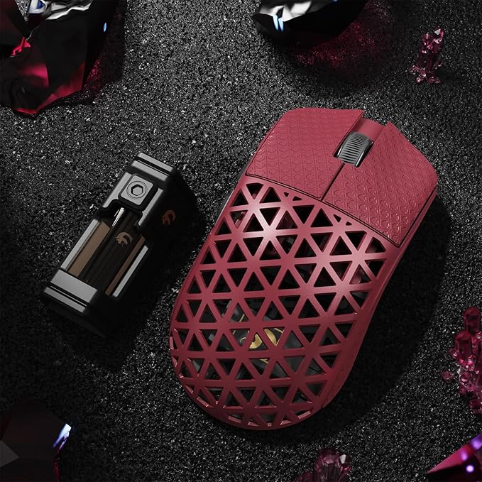 MAMBASNAKE M5 Ultra Carbon Fiber 8KHz Wireless Gaming Mouse,PAW3950MAX Sensor 42K DPI,39g Superlight Tri-Mode 2.4GHz/BT/Wired Computer Mice,Web Driver Support,for Win/Mac/FPS/MOBA/Esports-Red (B)