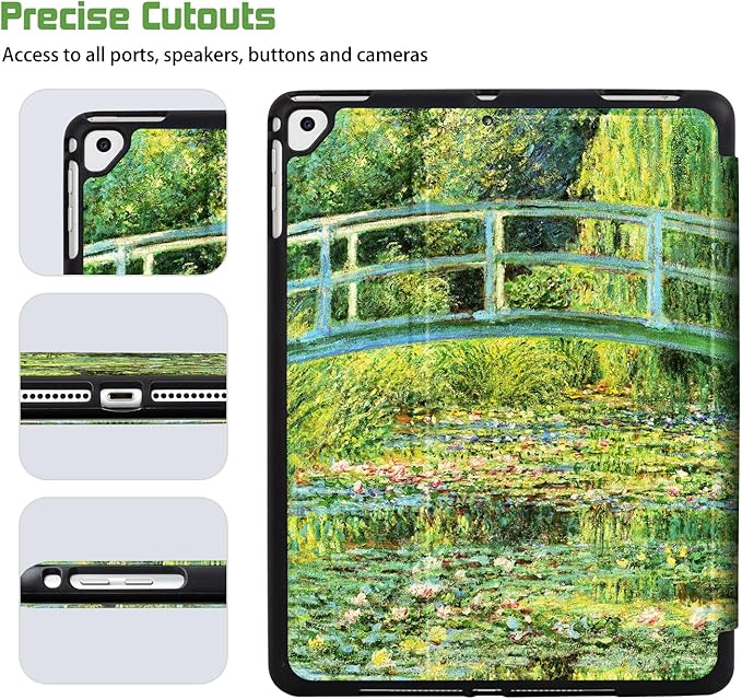 for iPad Air 2/1 Case 2014/2013, for iPad 5Th/6Th Generation Case 2017/2018, Slim fit iPad Cases 5th/6Th Generation 9.7-inch, 4 Viewing Angles & Typing Stand & Pencil Holder, Water Lilies