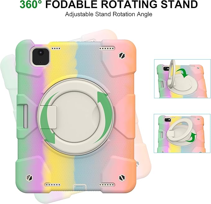 Andnary Case for iPad Air 11 inch Case M4/M3/M2 (2026/2025/2024), Heavy Duty Shockproof Cover with Screen Protector, 360° Rotating Stand, Pencil Holder, Shoulder Strap (Colorful Pink)