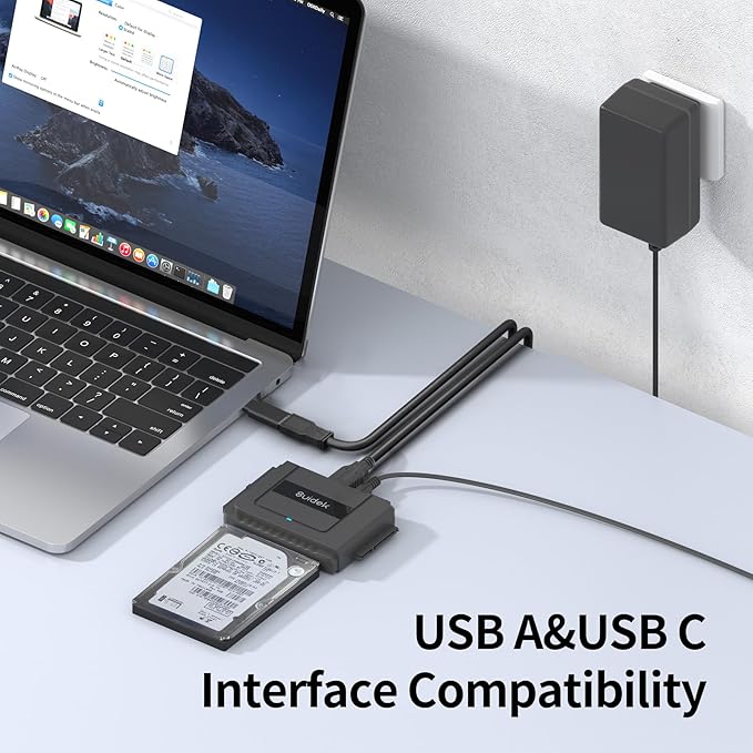 SUIDEK USB 3.0 to IDE & SATA Adapter, External Hard Drive Converter Kit for 2.5"/3.5" HDD/SSD, IDE to USB C, Includes 12V/2A Power Adapter, Plug & Play for Windows/Mac/Linux