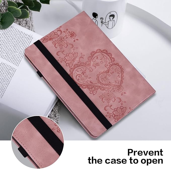 Case for iPad (A16) 11th Generation 11 Inch (2025), iPad 10th Generation 10.9 Inch (2022), Embossed PU Leather Case with Elastic Band, Pencil Holder & Card Slots - Pink