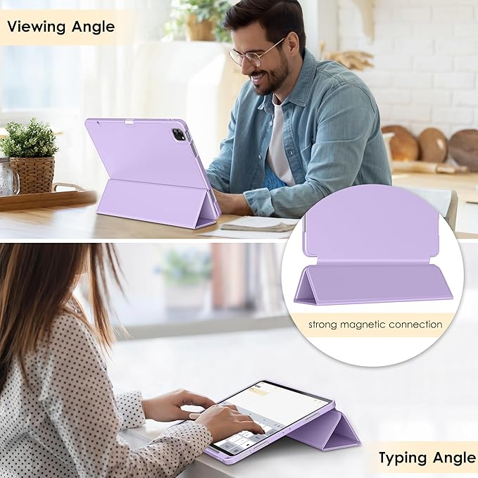 DTTO for iPad Air 13 Inch Case M4/M3/M2 2026/2025/2024, iPad Pro 12.9 Inch Case (6th/5th/4th/3rd Gen), Smart Slim Trifold Stand Soft Cover with Pencil Holder, Taro Purple
