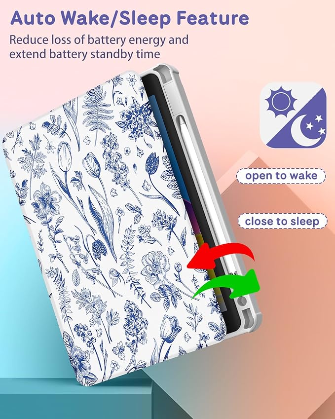 Uppuppy for iPad Air 11 inch Case, Air 5th/4th Generation 10.9, Pro 11'' Case Women Girls for Apple Pencil Holder Cute Girly Flower Floral Rotating Folio Cover for iPad Air 5/Air 4/Pro 11"