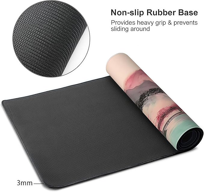 Gaming Mouse Pad, Japanese Cherry Blossom Watercolor Design, 35.4x15.7 Inches, Extended Desk Mat with Rubber Material, Rectangular Shape, Anti-Skid Base