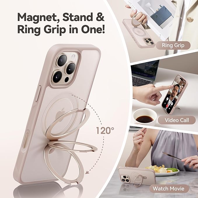 CASEKOO Ultra-Magnetic Stand for iPhone 16 Pro Max Case [Military Drop Protection] [Compatible with MagSafe] Shockproof Translucent Matte Slim Ring Holder Case for iPhone 16 ProMax 6.9", Gold
