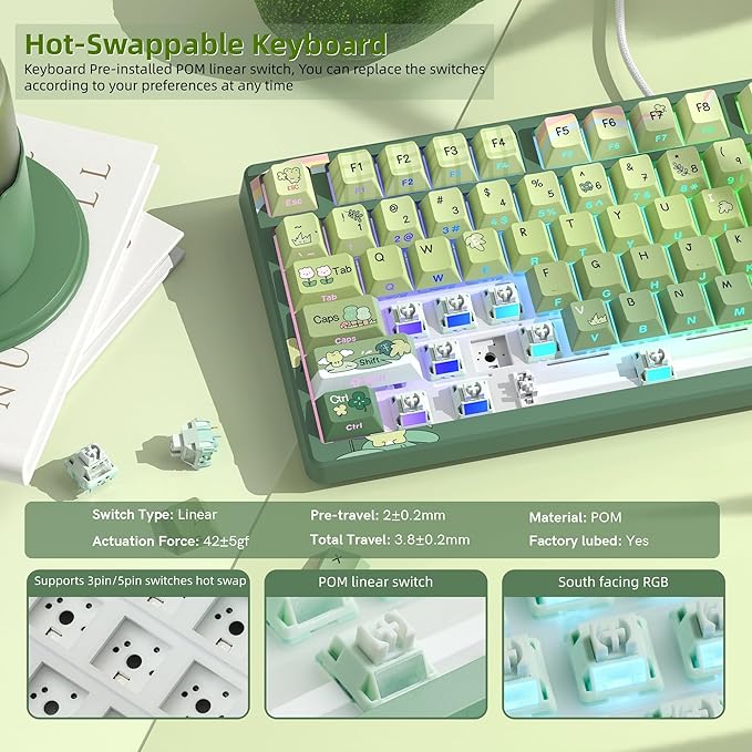 Womier SK80 75% Keyboard with Color Multimedia Display Mechanical Gaming Keyboard Cute Green Frog Wired Hot Swappable Gasket Mount RGB Custom Key Board, Pre-lubed Stabilizer for Mac/Win, Green