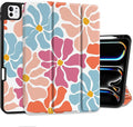 MEEgoodo Case for M5 iPad Pro 11 inch 2025/M4 iPad Pro 11 inch Case 2024, Tablet Cover with Trifold Stand & Pencil Holder & Auto Wake/Sleep & Soft TPU Back Cover, Minimalist Style Floral