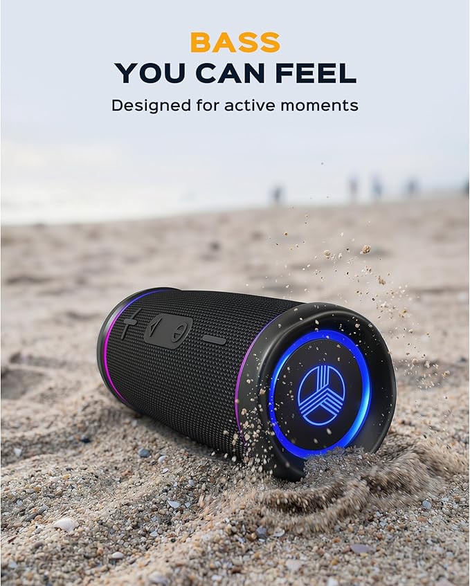 TREBLAB HD77 – Waterproof Bluetooth Speaker, 30W Loud 360° Sound, Deep Bass, IPX7, TWS Pairing, RGB Lights, 20H Battery, Portable Wireless Speaker for Outdoor, Beach, Camping, Party, Travel
