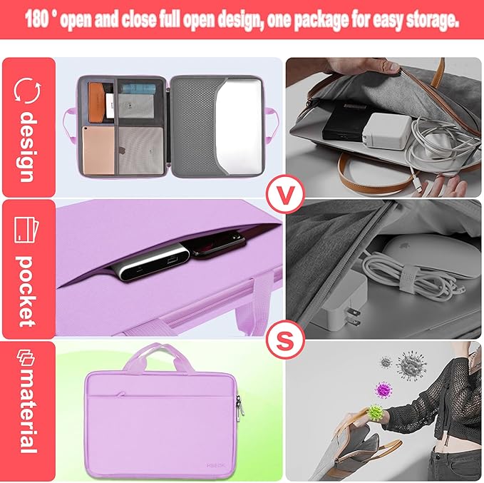 Hseok 13 14 inch Laptop Case Sleeve with Small Case,TSA Computer Handbag Compatible with MacBook Neo/Pro 14 M5/M4/M3/M2/M1,All Models 13.3" MacBook Air/Pro,XPS 13/14,Most 13-14 Notebooks,Purple