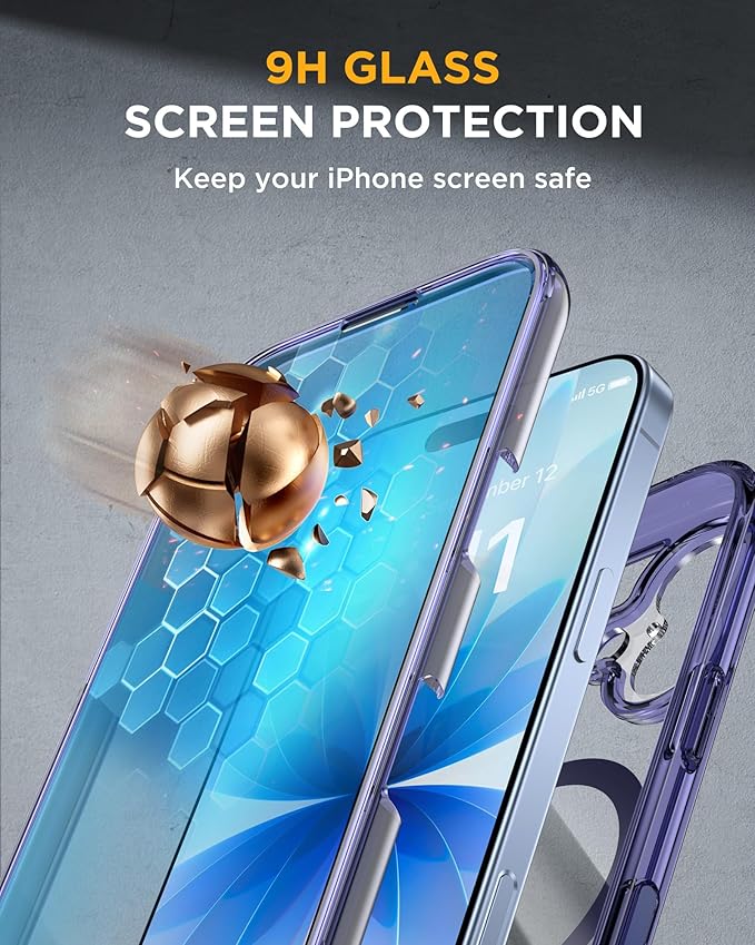 Miracase for iPhone 17 Case 6.3'', Full-Body Bumper Military Drop Protection Outdoor Phone case with Built-in Glass Screen &Camera Control,Easy Installation,No Gap,Compatible with MagSafe, Clear Blue