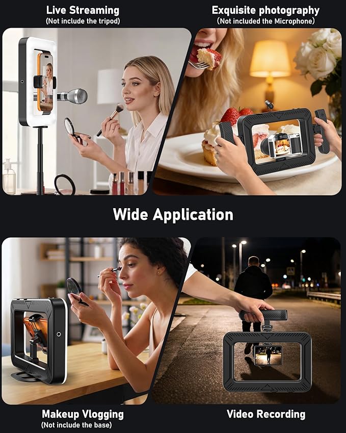 Smartphone Video Rig with LED Light, Ring Light for Phone, Video Recording with Remote, Adjustable 2900K-7000K&CRI 95+, Handheld Makeup Light for YouTube TikTok Live Streaming Makeup Vlogging