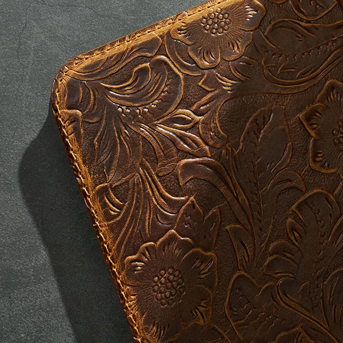 Gexmil Genuine Leather Case for iPad Pro 13 Inch (M5/M4) 2025/2024 with Pencil Holder,Protective Shockproof Smart Premium Leather Folio Cover Adjustable Stand Auto Sleep/Wake Anti-Slip,Flower Brown