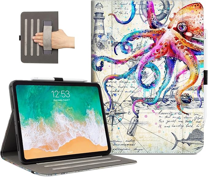 Lokigo for iPad Air 13 Inch Case 2025/2024 (M3/M2) iPad Pro 12.9 Case (6th/5th/4th/3th Gen 2022/2021/2020/2018) with Pencil Holder, Support Touch ID and Auto Wake/Sleep (Cool Octopus)