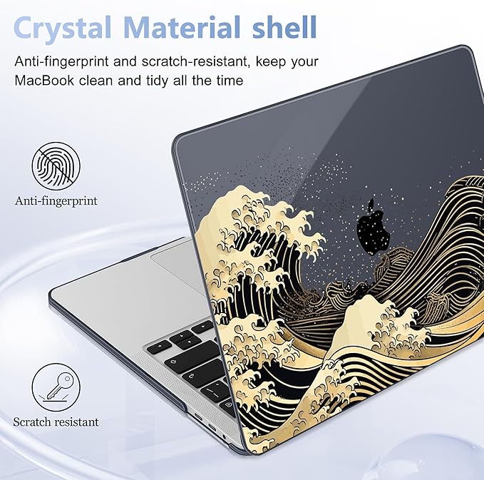 May Chen Compatible with MacBook Pro 16 inch Case 2020 2019 Release A2141 with Touch Bar & Touch ID, Plastic Hard Shell Case with Keyboard Cover + Screen Protector, Sea Wave P174