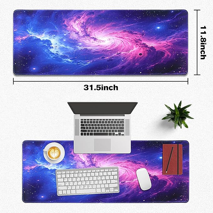 Mouse Pad Gaming - Desk Mat for Keyboard and Mouse - Purple Galaxy Space Large Mouse Pads for Desk, Gaming Mousepad with Non-Slip Base, Desks Pad (31.5" X 11.8") for Game, Office and Home