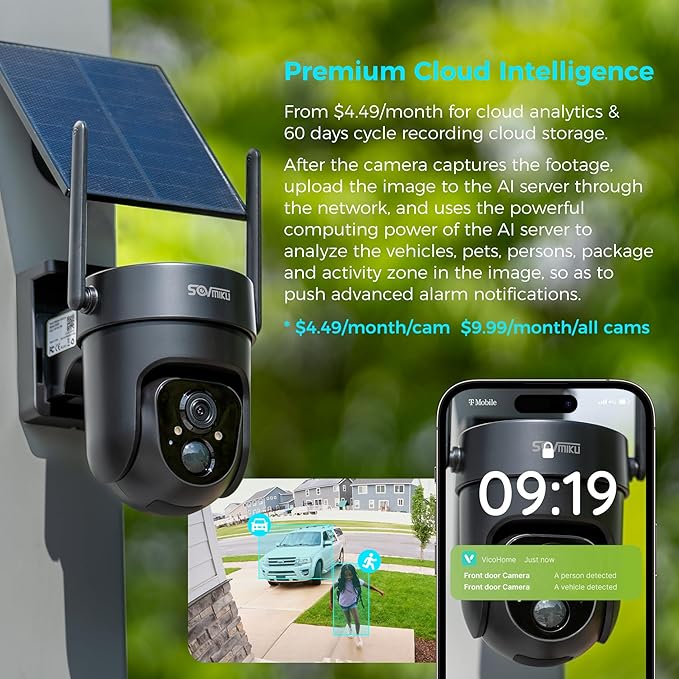 Vicohome 4QB 2K AI Solar Security Camera Wireless Outdoor, Battery Powered Cam, Color Night Vision, Two Way Audio, Motion Detection, Easy to Setup, Audible Flashlight Siren 180 Days Exchange Policy