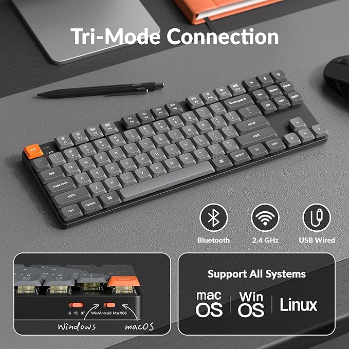 Keychron K1 Max Ultra-Slim Wireless Mechanical Keyboard, 80% TKL Layout Bluetooth/2.4 GHz/Wired Keyboard with Low-Profile Gateron Banana Switch, Hot-Swappable, RGB Backlit QMK for Mac Windows Linux
