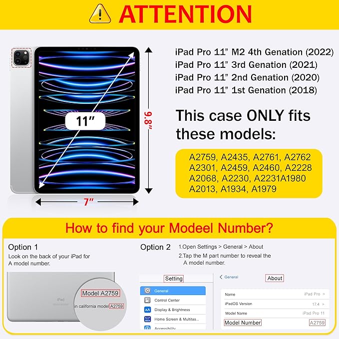 Tuiklol for iPad Pro 11 Inch 4th / 3rd / 2nd / 1st Gen (2022 2021 2020 2018) Case -Built-in Pencil Holder Shockproof Cover Clear Transparent Back Shell with Auto Wake/Sleep, Spot-Black