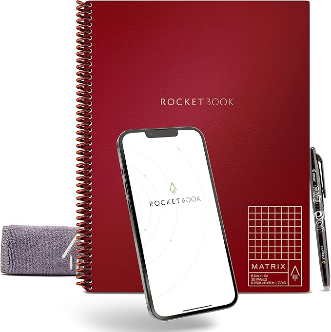 Rocketbook Matrix Smart Reusable Graph Paper Notebook, Digitally Connected, Isometric Notebook, Letter Size 8.5x11, Scarlet