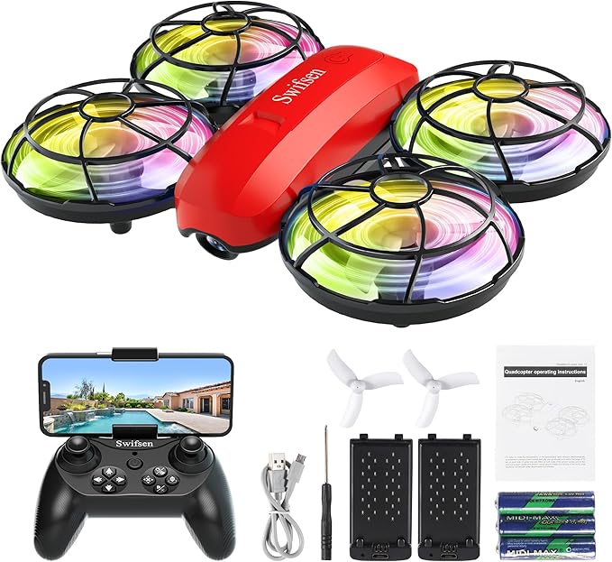 Swifsen Drone with Camera for Kids and Beginner,Birthday Gift Toy for Boys and Girl,Indoor Quadcopter Plane for Boy,Small Helicopter with Auto Hovering, 3D Flips, Headless Mode,2 Batteries