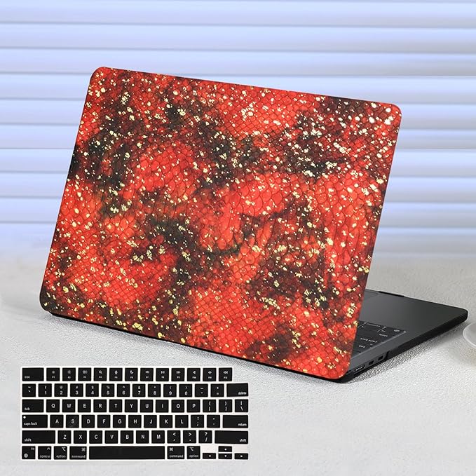 Funut Snake for MacBook Air 13 inch Case 2022 2021 2020 2019 2018 Release A2337 M1 A2179 A1932 Touch ID, Luxury PU Leather Scratch & Shockproof Hard Shell Case & Keyboard Cover,Snake Brown