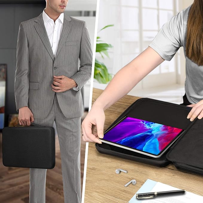 FINPAC Hard Tablet Sleeve Case for iPad Pro 13-inch M5/M4, iPad Air 13-inch M4 2026 M3 2025, Pro 12.9 6th/5th, Portfolio Organizer Bag for Surface Pro 9/8/X/7/6/5, Pens, Cables, Electronics, Black
