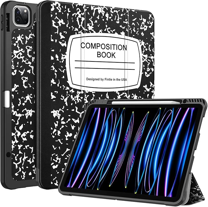 Fintie Case for iPad Pro 12.9-inch 6th Generation 2022, [Built-in Pencil Holder] Slim Soft TPU Protective Cover with Auto Wake/Sleep, Also Fit iPad Pro 12.9" 5th & 4th & 3rd Gen, Composition Book