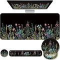 Desk Mat Set + Keyboard and Mouse Pad with Wrist Rest Support,4-in-1 Large Mousepad Computer Mats for Desktop Home & Office-Flowers Garden