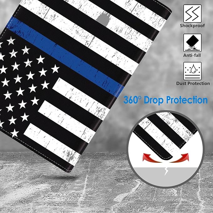 WEUIUJKILO Case for iPad (A16) 11th Generation 11 Inch 2025, iPad 10th Generation 10.9 Inch 2022, Slim PU Leather Folding Stand Smart Cover with Auto Sleep/Wake, Thin Blue Line American Flag