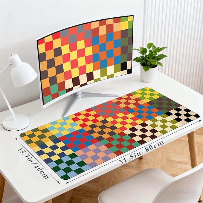 Desk Cover Mat, Extended Cute XXL Large Mouse Pad, Computer Laptop Mat Desk Decor for Office Game Home 31.5 X 15.7 Inch (Retro Checkered)