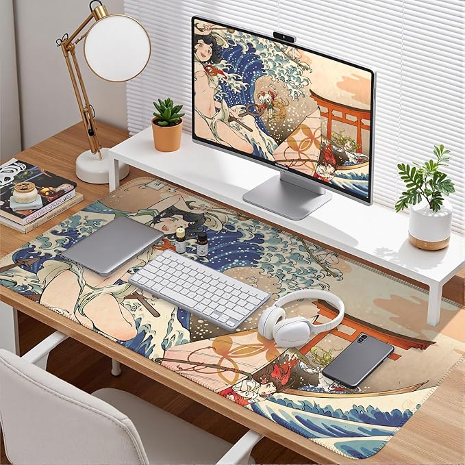 Anime Girl Japanese Large Extended Gaming Mouse Pad Desk Mat Office Desk Accessory for Keyboard and Mouse