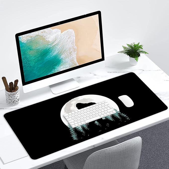 Desk Mat for Desktop,Extended Gaming Big Foot Forest Mouse Pad,Non-Slip Rubber Base Mousepad with Stitched Edges for Office Home Desk Decor,31.5X15.7 Inch