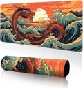 Wave Sea Dragon Gaming Mouse Pad,Anime Mouse Pad Gaming 31.5 x 11.8 in Mouse Mat Desk Pad,Extended Keyboard Pad Large Desk Mat Mousepad with Non-Slip Base and Stitched Edge for Home Office