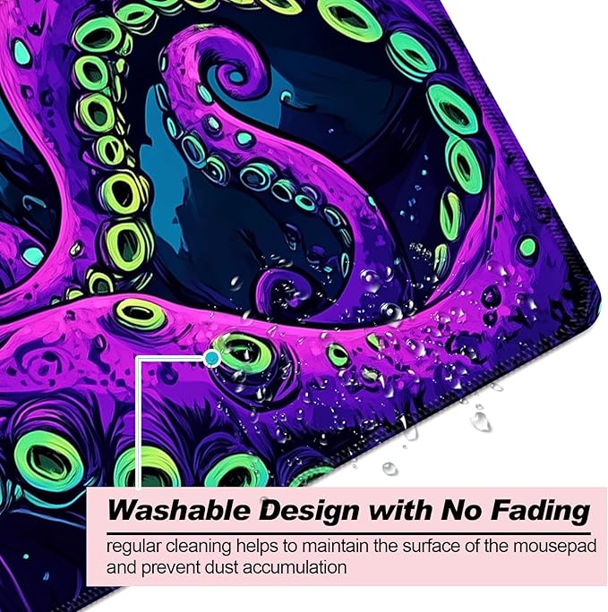 Octopus Monster Gaming Desk Mat, Computer Keyboard Large Extended Cool Neon Animal Mouse Pad for Office and Home, 31.5×11.8 Inches, XL