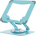 SOUNDANCE 360 Rotating Laptop Stand, Ergonomic Computer Riser for Desk, Adjustable Height Multi-Angle Metal Holder, Foldable Portable Notebook Elevating Base for Office & Home, Blue