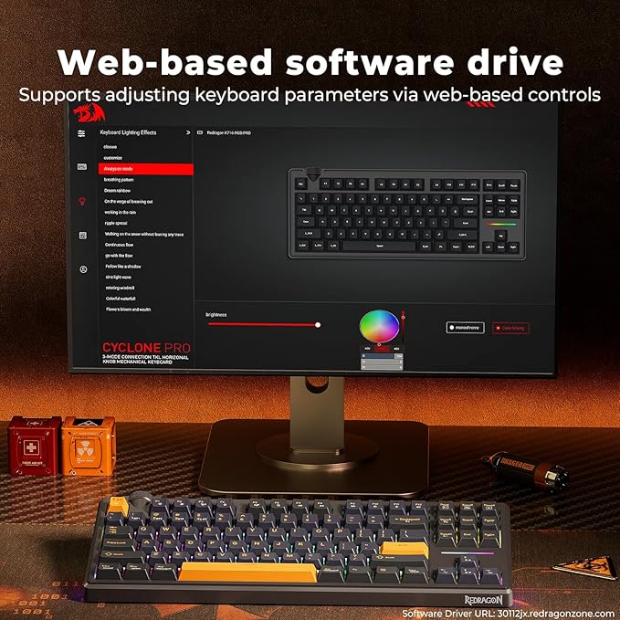 Redragon K716 Wireless Mechanical Keyboard with Knob, Gasket Gaming Keyboard in TKL Layout, Hot swap Pre-Lubed Switches, RGB Backlight, for PC/Mac (Black)