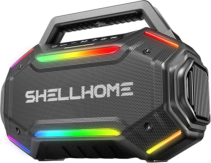 ShellHome Bluetooth 6.0 Speakers Outdoor, 80W(Peak) Loud Speaker with Bass, 30H Playtime, IPX6 Waterproof, RGB Lights, BassUp 2.0, TWS, Portable Large Jobsite Speakers for Party, Garage