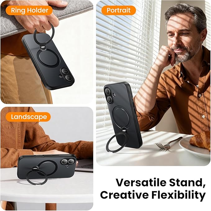 360°Ring Stand for iPhone 17 Case, Compatible with MagSafe, Military-Grade Protective,Anti-Yellowing, Scratch-Resistant Back Cover Phone Case for iPhone 17 6.3", Black