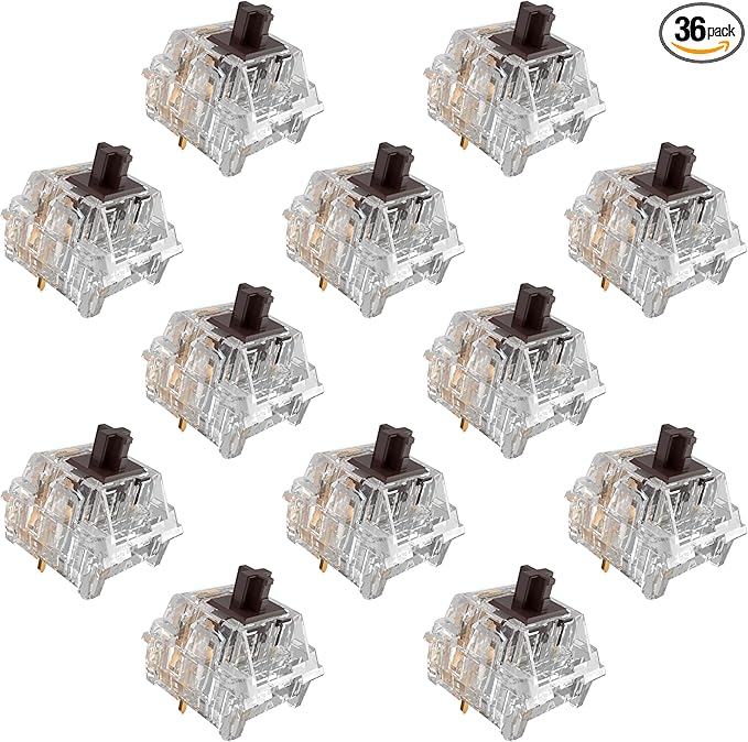 Zhouwang Crystal Brown Switch Mechanical Keyboard Replacement,3 Pin Tactile/Accurate Typing/Dustproof/RGB Transparent Gaming Keyboard Switches(36Pcs)