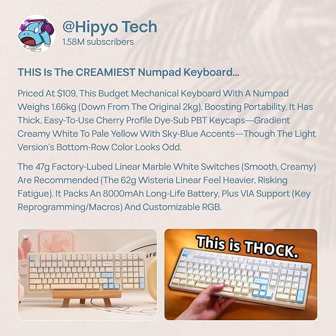EPOMAKER Galaxy100 Lite QMK/VIA Gaming Keyboard with 8000mAh Battery and Numpad, 1800 Aluminum Mechanical Keyboard, USB-C/BT/2.4Ghz, Hot-Swap, Creamy Sound (Creamy White, Wisteria Linear Switch)